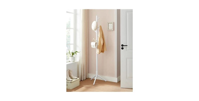 Slickblue Freestanding Solid Wood Coat Rack with 8 Hanging Hooks, Modern Design