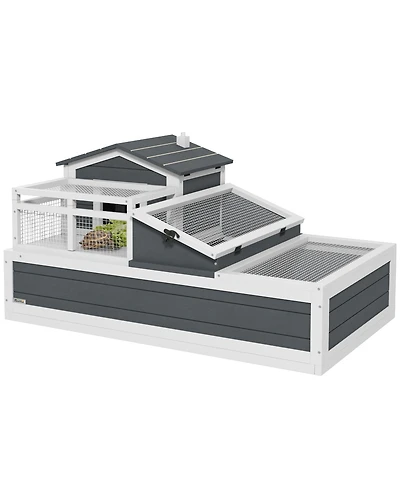 PawHut Wooden Tortoise Habitat, Tortoise Enclosure Reptile Cage w/ Tray