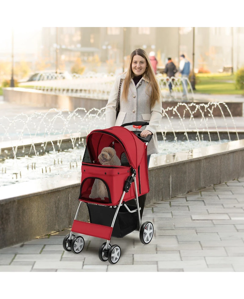 Akiudex Foldable Pet Stroller with Canopy, Storage Basket, and All-Terrain Wheels