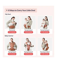 BabbleRoo Kids Carrier 6 in 1 Carrier with Hip Seat, Comfy & Adjustable Kangaroo Rose