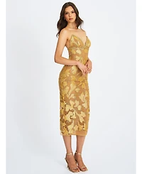 Miss Circle Women's Edie Gold Beaded Sequin Midi Pencil Dress