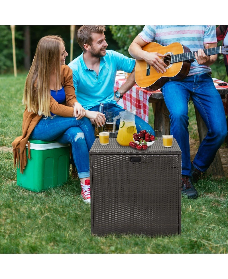 Akiudex 72 Gallon Rattan Outdoor Storage Box with Zippered Liner and Solid Pneumatic Rod