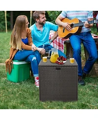 Akiudex 72 Gallon Rattan Outdoor Storage Box with Zippered Liner and Solid Pneumatic Rod