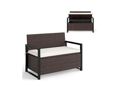 Akiudex 2-in-1 Outdoor Rattan Storage Bench with Cushion and 40 Gallon Capacity