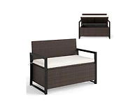 Akiudex 2-in-1 Outdoor Rattan Storage Bench with Cushion and 40 Gallon Capacity