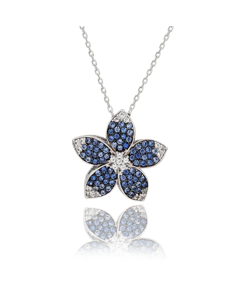 Suzy Levian New York Sterling Silver Sapphire and Created White Large Flower Pendant