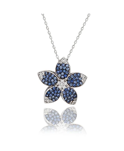 Suzy Levian New York Sterling Silver Sapphire and Created White Large Flower Pendant