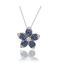 Suzy Levian New York Sterling Silver Sapphire and Created White Large Flower Pendant