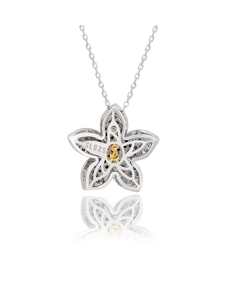 Suzy Levian New York Sterling Silver Sapphire and Created White Large Flower Pendant