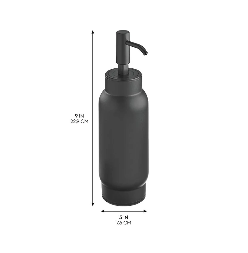 iDesign Stainless Steel Soap Dispenser for Bathroom or Kitchen Countertop, Black