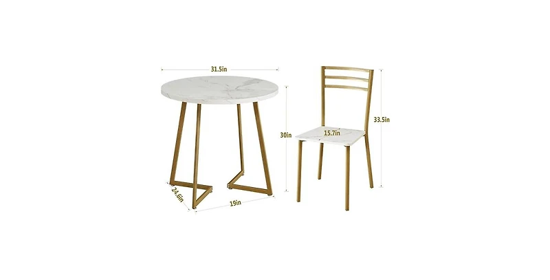 Slickblue Modern 3-Piece Dining Set with Round Wood Table and 2 Chairs for Small Spaces