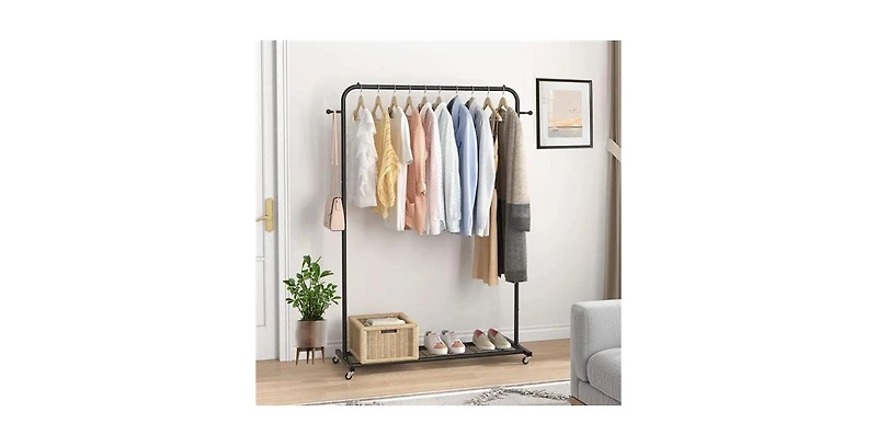Slickblue Modern Garment Rack with Clothes Hanging Rod and Lockable Wheels for Easy Mobility