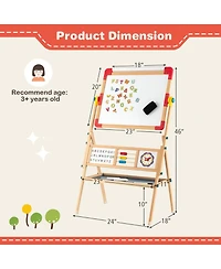 Akiudex 3-in-1 Kids Wooden Art Easel with Rotating Board, Paper Roll, and Storage Tray