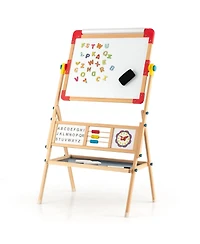 Akiudex 3-in-1 Kids Wooden Art Easel with Rotating Board, Paper Roll, and Storage Tray