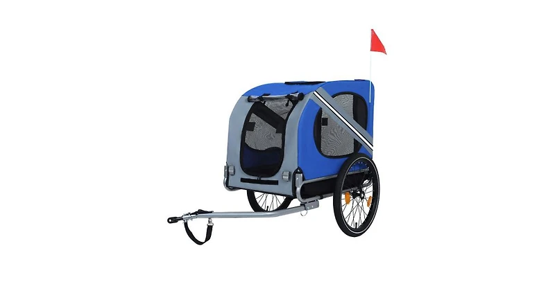 Blue Gray Large Folding Bike Trailer for Dogs 120LB Capacity All-Terrain Pet Carrier Durable Steel Frame for Cycling Camping