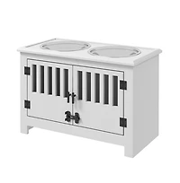 Aostirmotor 37 in-l White Elevated Dog Bowls Storage Cabinet Raised Dog Bowl Stand Feeding Station