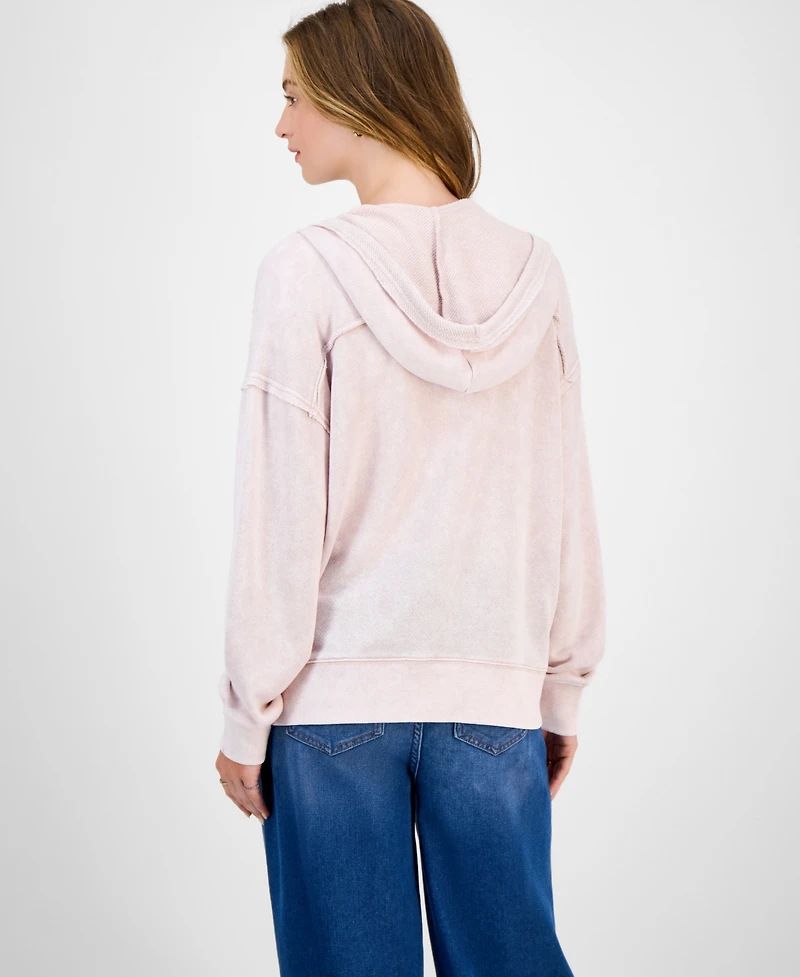 Hippie Rose Juniors' Mineral Wash Zip-Up Hoodie