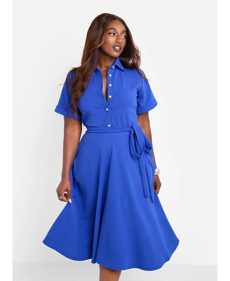 Rebdolls Plus Collared Skater Midi Dress - Blue