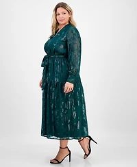 Anne Klein Plus Floral Jacquard Blouson-Sleeve Midi Dress