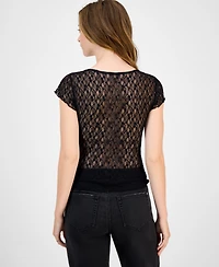 Planet Gold Juniors' Square-Neck Cap-Sleeve Lace Top