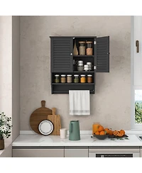 Slickblue Louvered Door Bathroom Medicine Cabinet with Towel Bar and Wall-Mounted Design