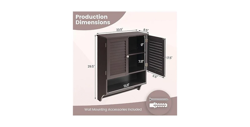 Slickblue Louvered Door Bathroom Medicine Cabinet with Towel Bar and Wall-Mounted Design