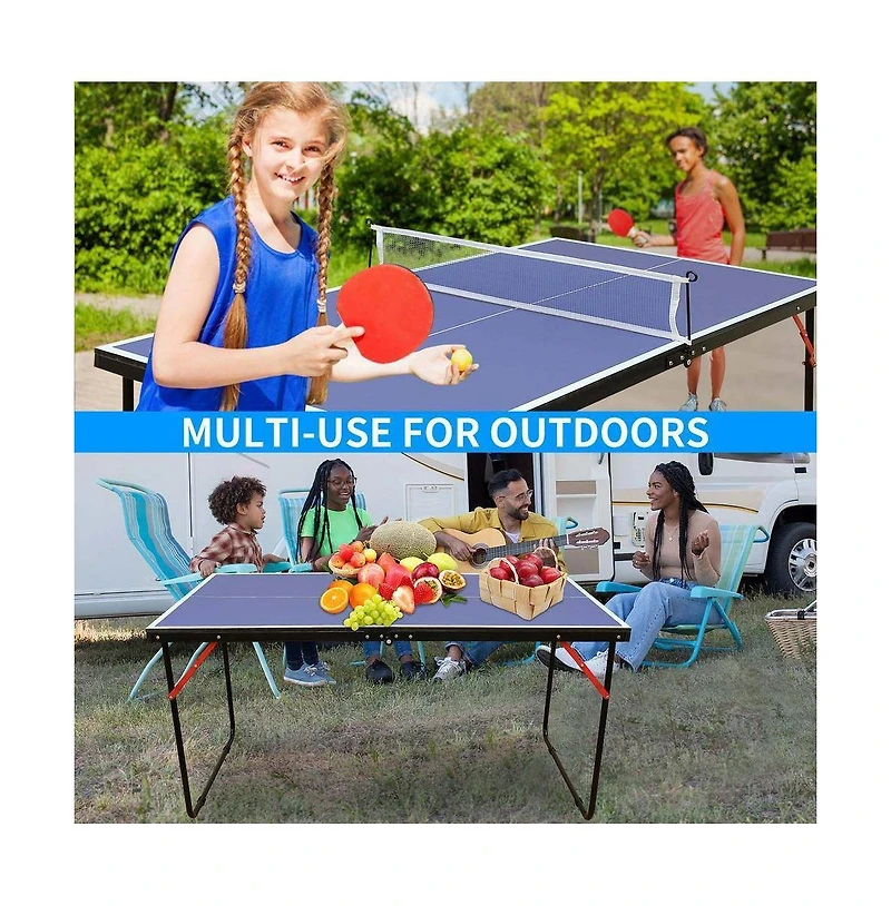 Slickblue Folding Ping Pong Table Set with Net, 2 Paddles, and Balls for Indoor Play