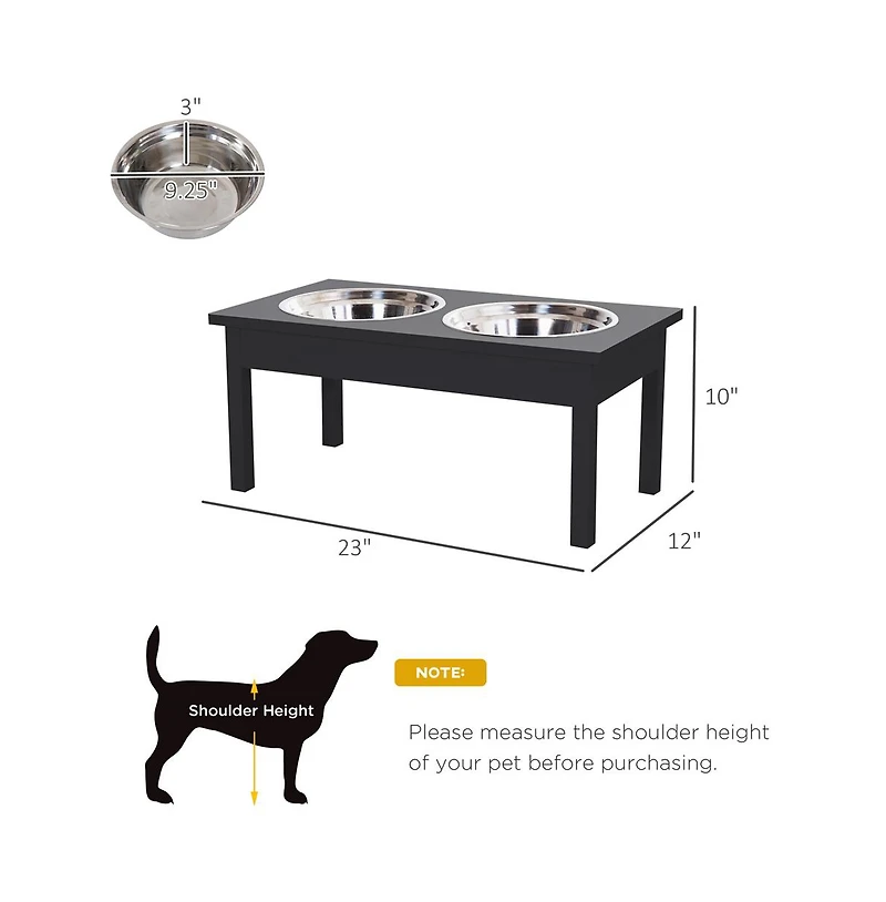 Aostirmotor 23in Black Wooden Dog Food Bowls Heavy Duty Pet Elevated Feeding Station