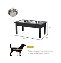 Aostirmotor 23in Black Wooden Dog Food Bowls Heavy Duty Pet Elevated Feeding Station