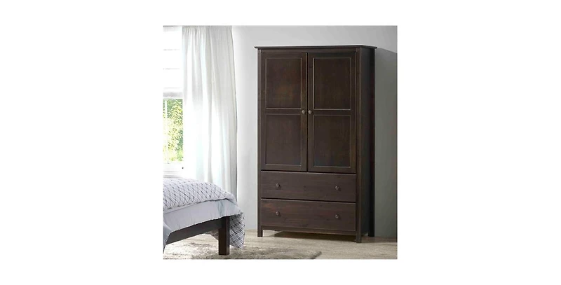Slickblue Solid Wood Bedroom Armoire Wardrobe with Hanging Bar for Clothes Storage
