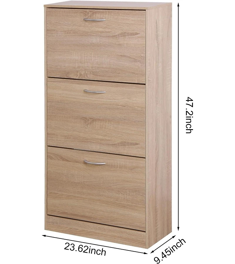 Vanirror 3 Drawer Shoe Storage Cabinet, 3 Tier Wood Shoe Rack Storage Organizer for Entryway