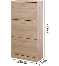 Vanirror 3 Drawer Shoe Storage Cabinet, 3 Tier Wood Shoe Rack Storage Organizer for Entryway