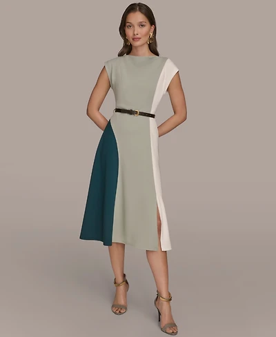 Women's Cap-Sleeve Colorblock Midi Dress
