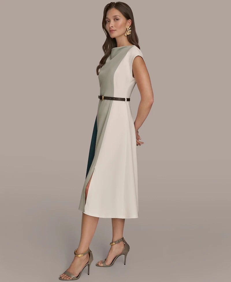 Women's Cap-Sleeve Colorblock Midi Dress