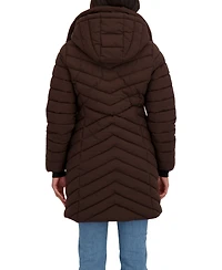 Sebby Collection Women's 3/4 Hooded Stretch Puffer with Bib
