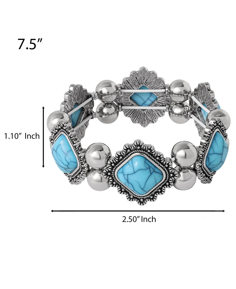 Jessica Simpson Turquoise and Silver Stretch Bracelet with Western Motif
