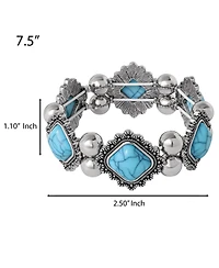 Jessica Simpson Turquoise and Silver Stretch Bracelet with Western Motif