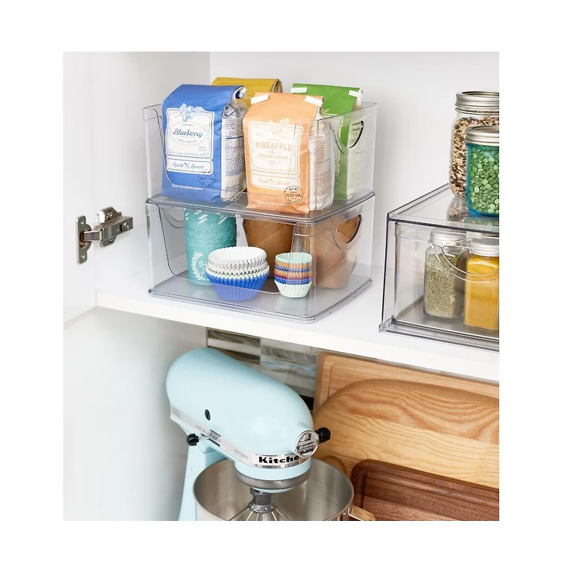 iDesign Stackable Open-Front Bin with Handles, Set of 2, Clear, Made in Usa