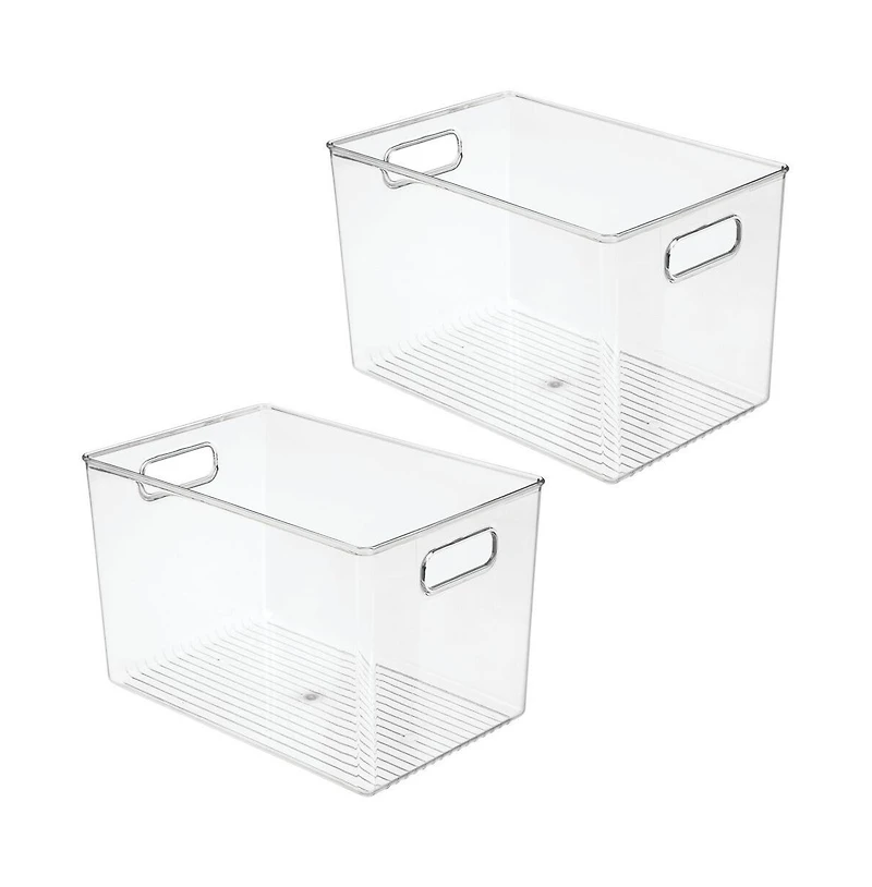 iDesign Plastic Storage Bin with Handles - Set of - Clear
