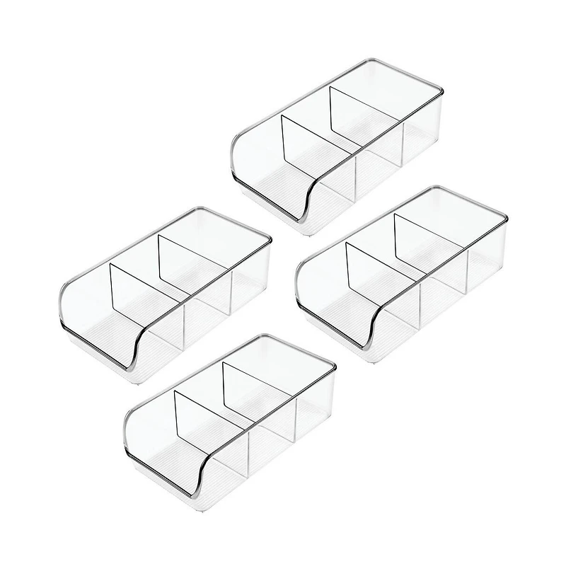 iDesign Stackable 3-Section Storage Bin for Pantry, Set of 4, Clear, Made in Usa