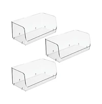 iDesign Wide Stackable Open-Front Storage Bins - Set of 3 - Clear - Made in Usa