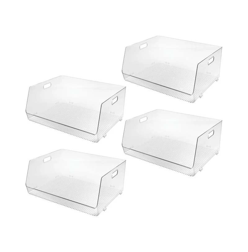 iDesign Stackable Open-Front Bin with Handles, Set of 4, Clear, Made in Usa