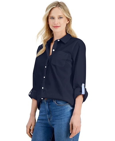 Nautica Jeans Women's Roll-Tab Button-Front Shirt