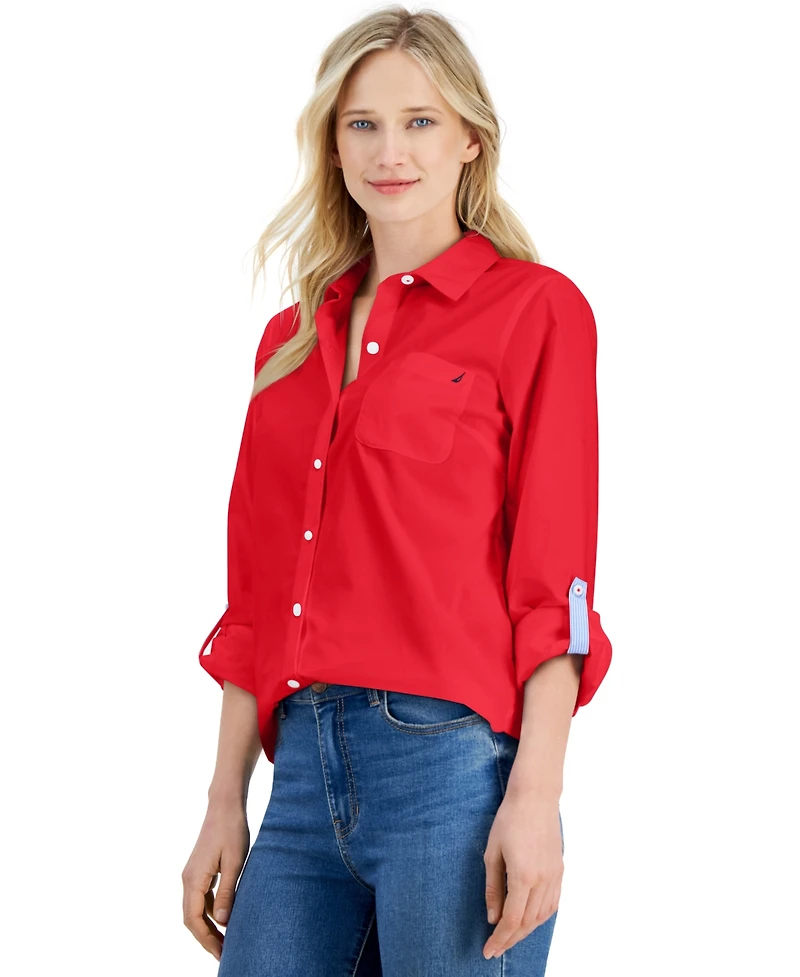 Nautica Jeans Women's Roll-Tab Button-Front Shirt