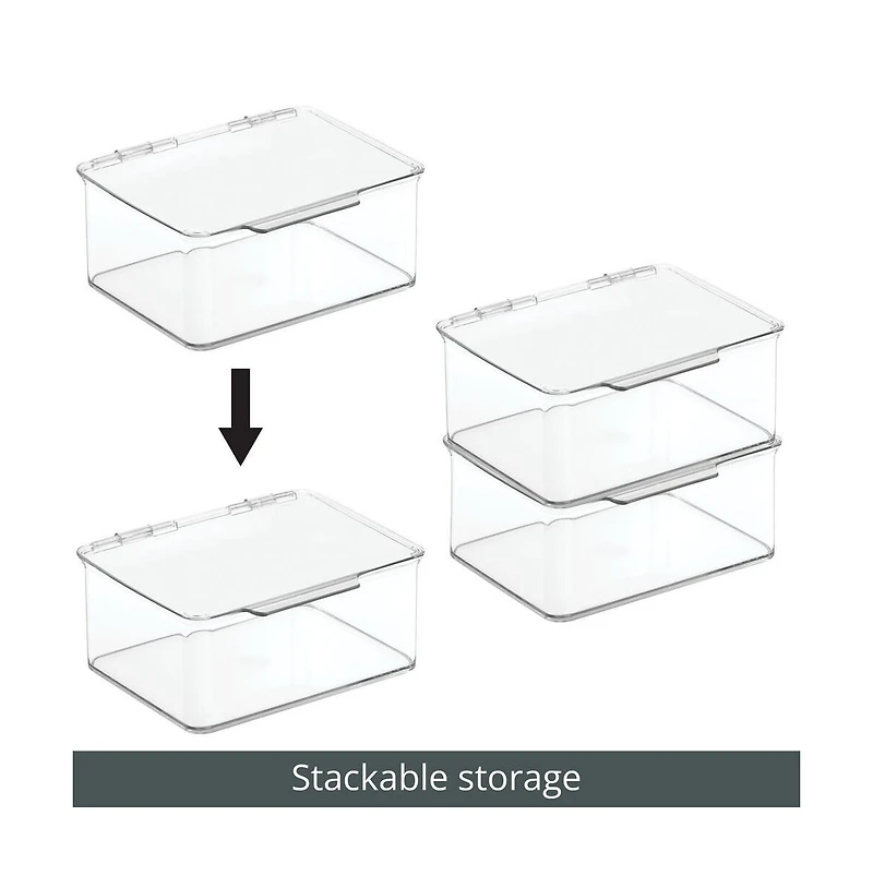 mDesign Plastic Cosmetic Vanity Storage Organizer Box, Hinge Lid, 4 Pack, Clear, Usa Made