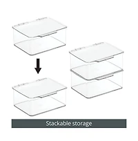 mDesign Plastic Cosmetic Vanity Storage Organizer Box, Hinge Lid, 4 Pack, Clear, Usa Made