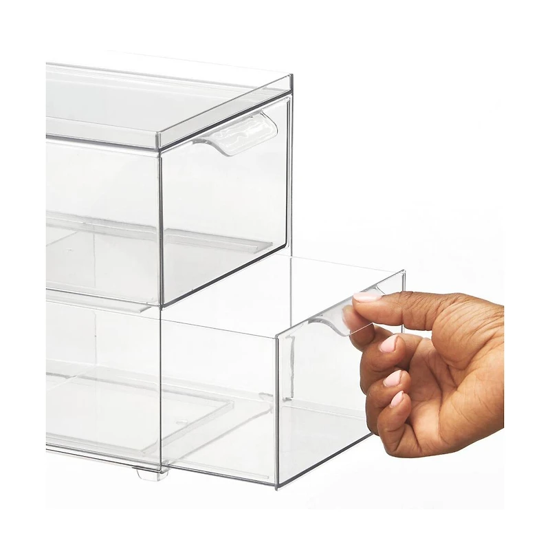 mDesign Stacking Plastic Storage Kitchen Bin - 2 Pull-Out Drawers, 4 Pack, Clear