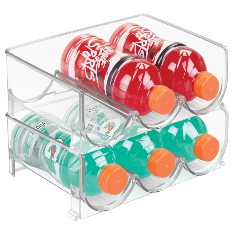 mDesign Plastic Free-Standing Stacking 3 Bottle Wine Storage Rack, Clear, Usa Made - 2 Pack