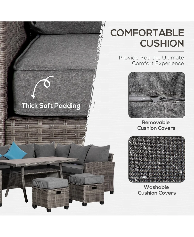 Outsunny Patio Furniture Sectional Sofa w/ Ottomans & Table