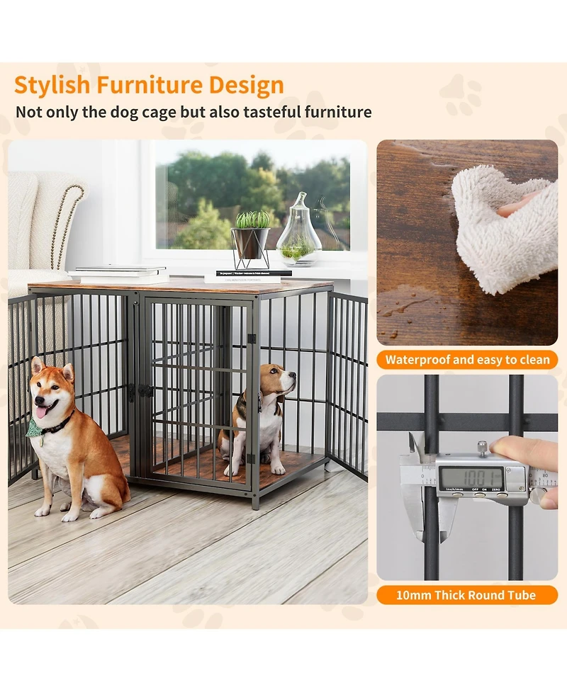 Bingopaw Heavy Duty Wood Dog Crate Pet Kennels Table Furniture with Tray & Lockable Door